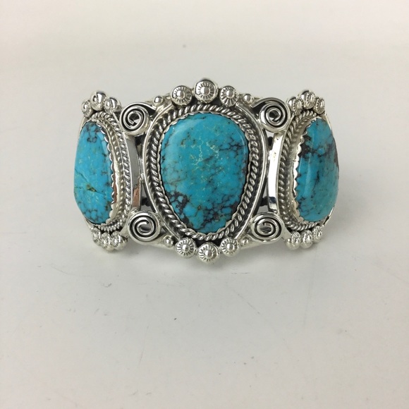 Anna Begay Sterling Silver Navajo Turquoise Cuff - Picture 5 of 7